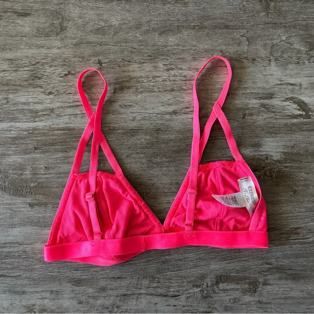 Express Lace Bralette Neon Pink Pull On Strappy Nylon Stretch Womens Small NWOT